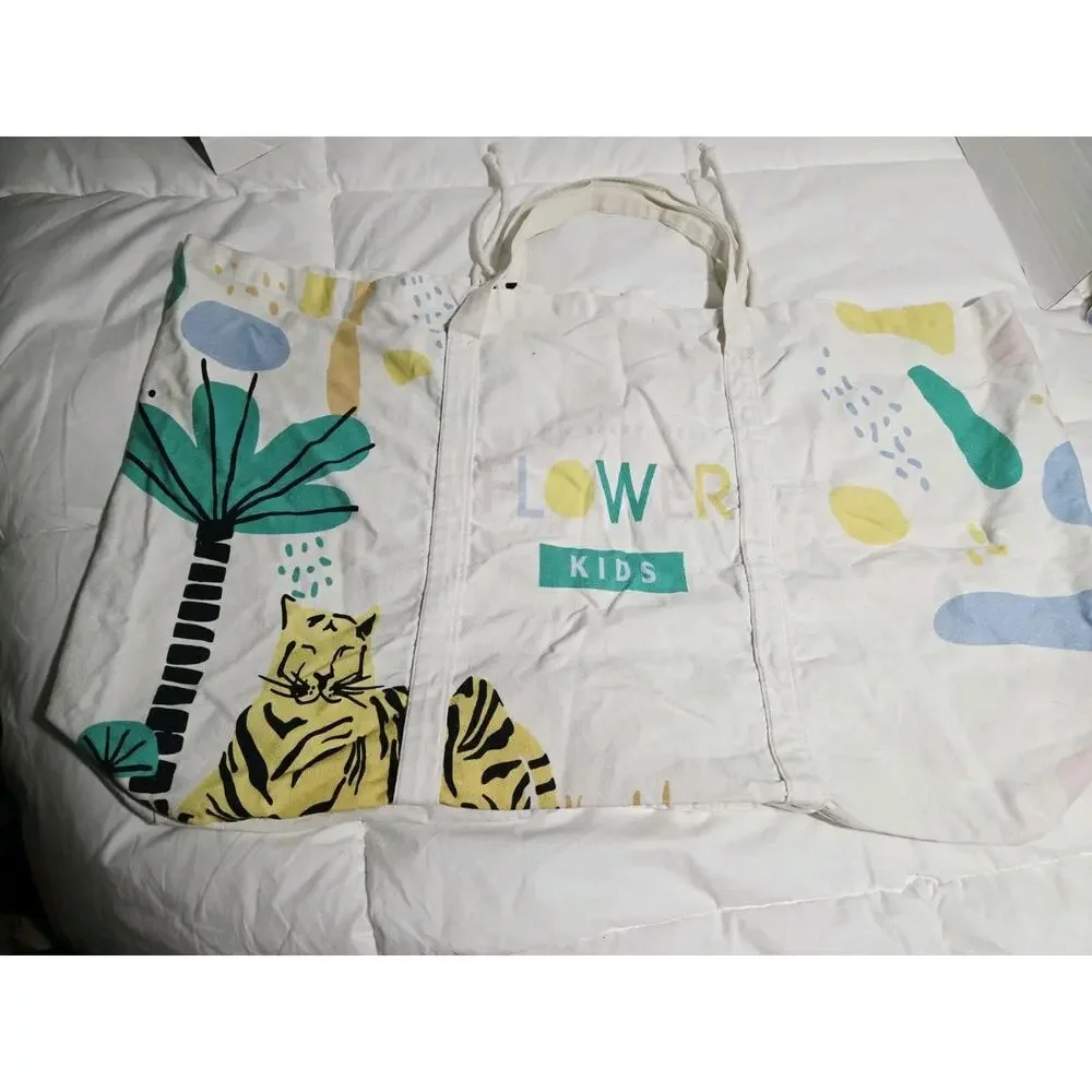 Htf Drew Barrymore Flower Kids Large Tote Safari Cotton Reusable Bag Rare
